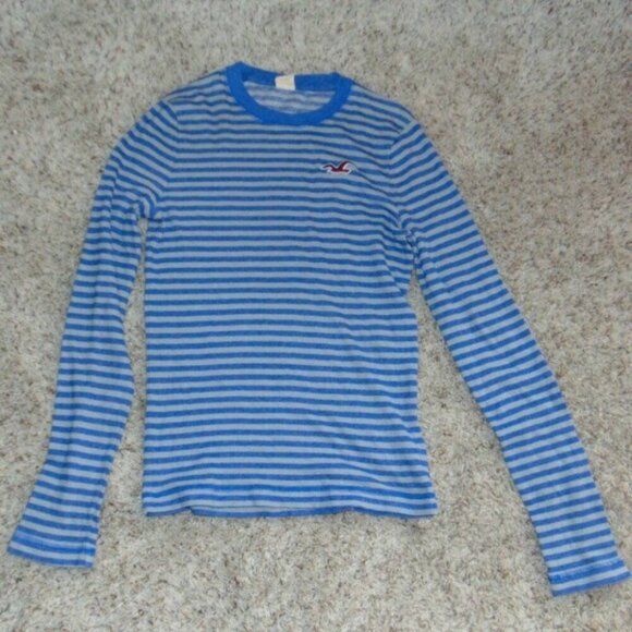 Hollister Other - Boys Hollister Shirt Large Blue Gray Striped Long Sleeve Crewneck Tee